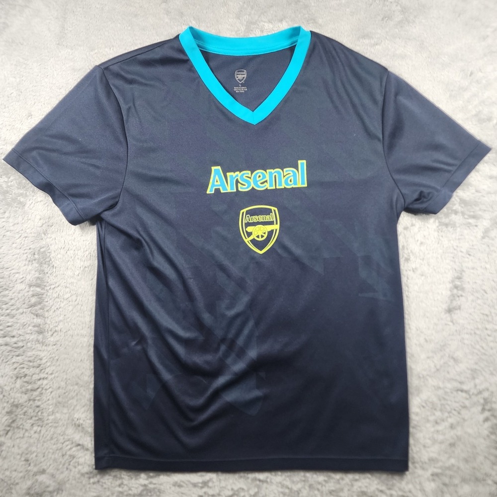 Arsenal Shirt Mens Large Navy‎ Blue EPL Soccer V-Neck Polyester Training Top